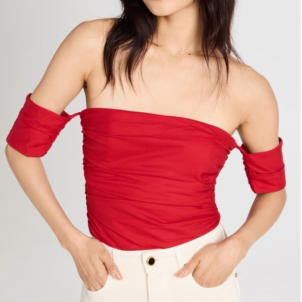 Reformation Bold Red Off-Shoulder Crop Top